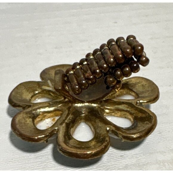 Stretchy Cocktail Ring Teal White Flower Enamel Petals And Rhinestone Center 2" - Picture 3 of 6